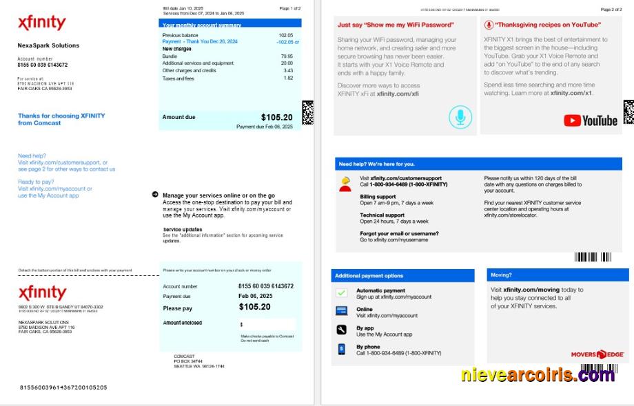 USA XFINITY business utility bill, version 2
